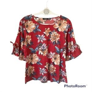 Cure Chiffon Tropical Floral top Top Women’s Size Medium Red Feminine